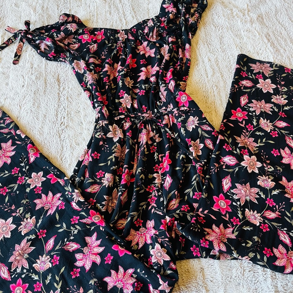Xhilaration Black and Pink Floral Jumpsuit